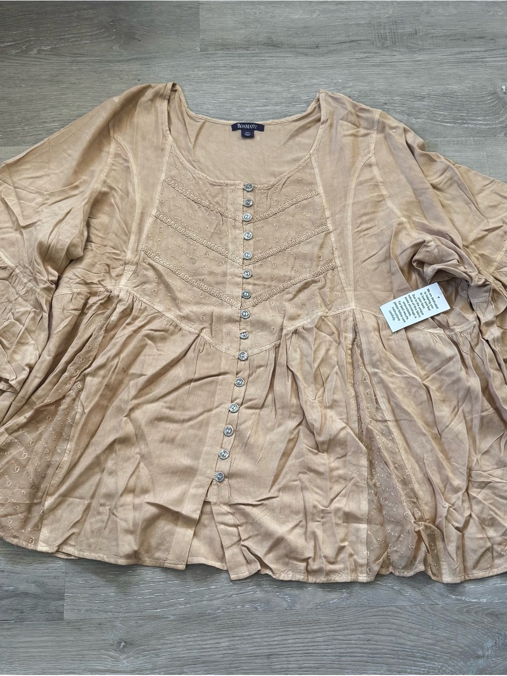 Roaman’s Light Beige Button-Front Tunic